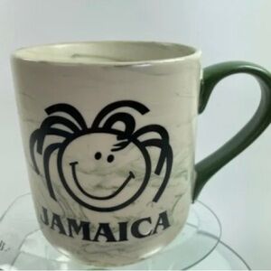 Vintage Jamaica Souvenir Coffee Mug YEAH MON Marble Design Green Handle